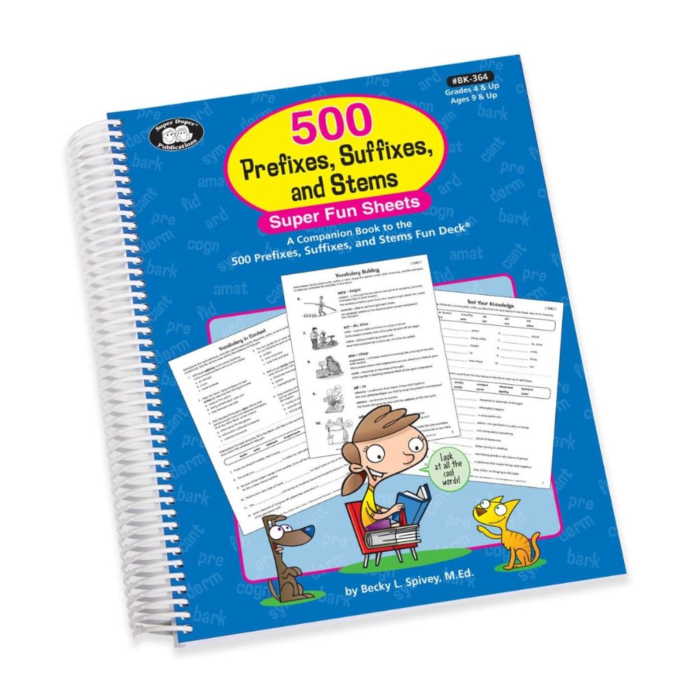 500 Prefixes, Suffixes, and Stems Super Fun Sheets language development book for children who struggle with grammar skills