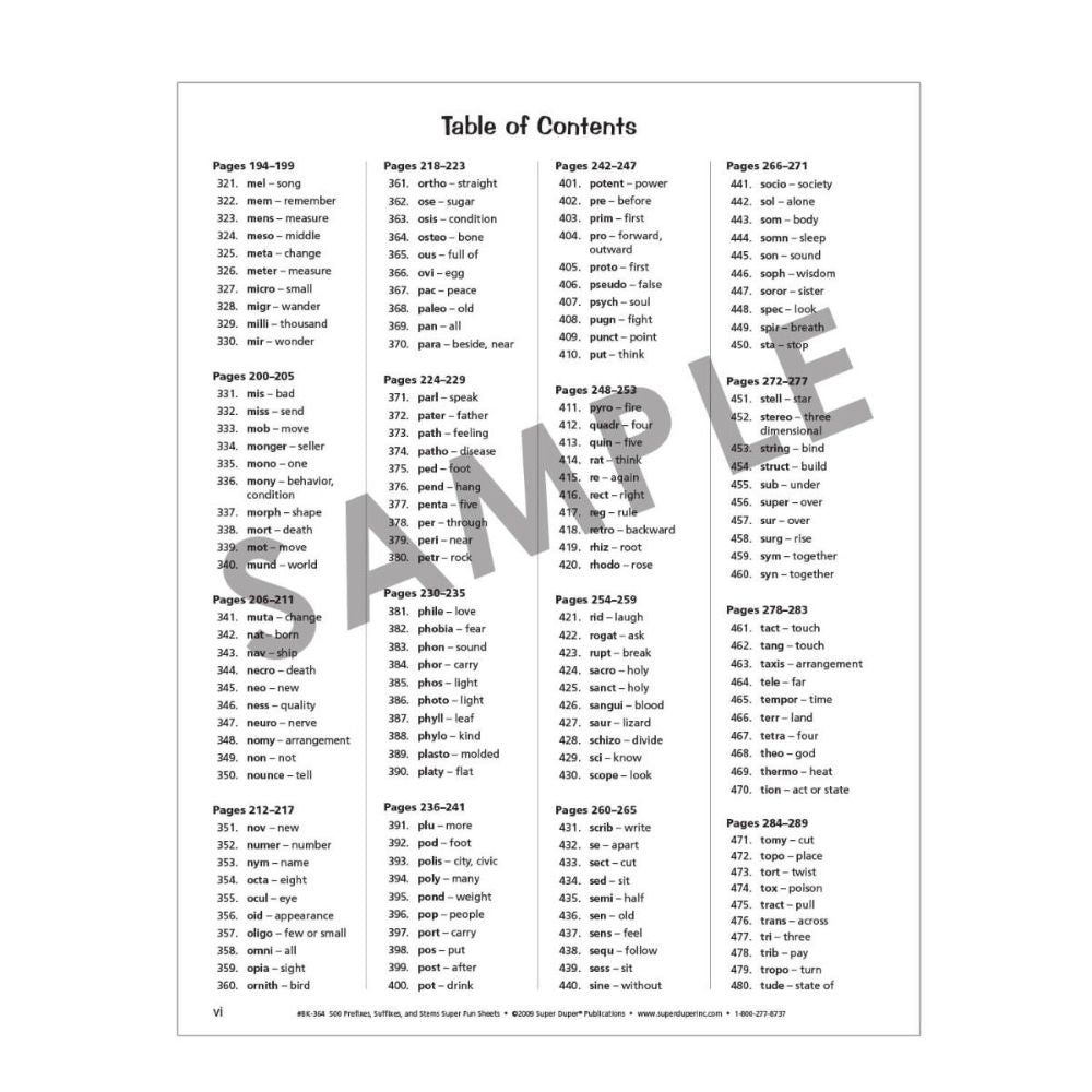 500 Prefixes, Suffixes, and Stems Super Fun Sheets