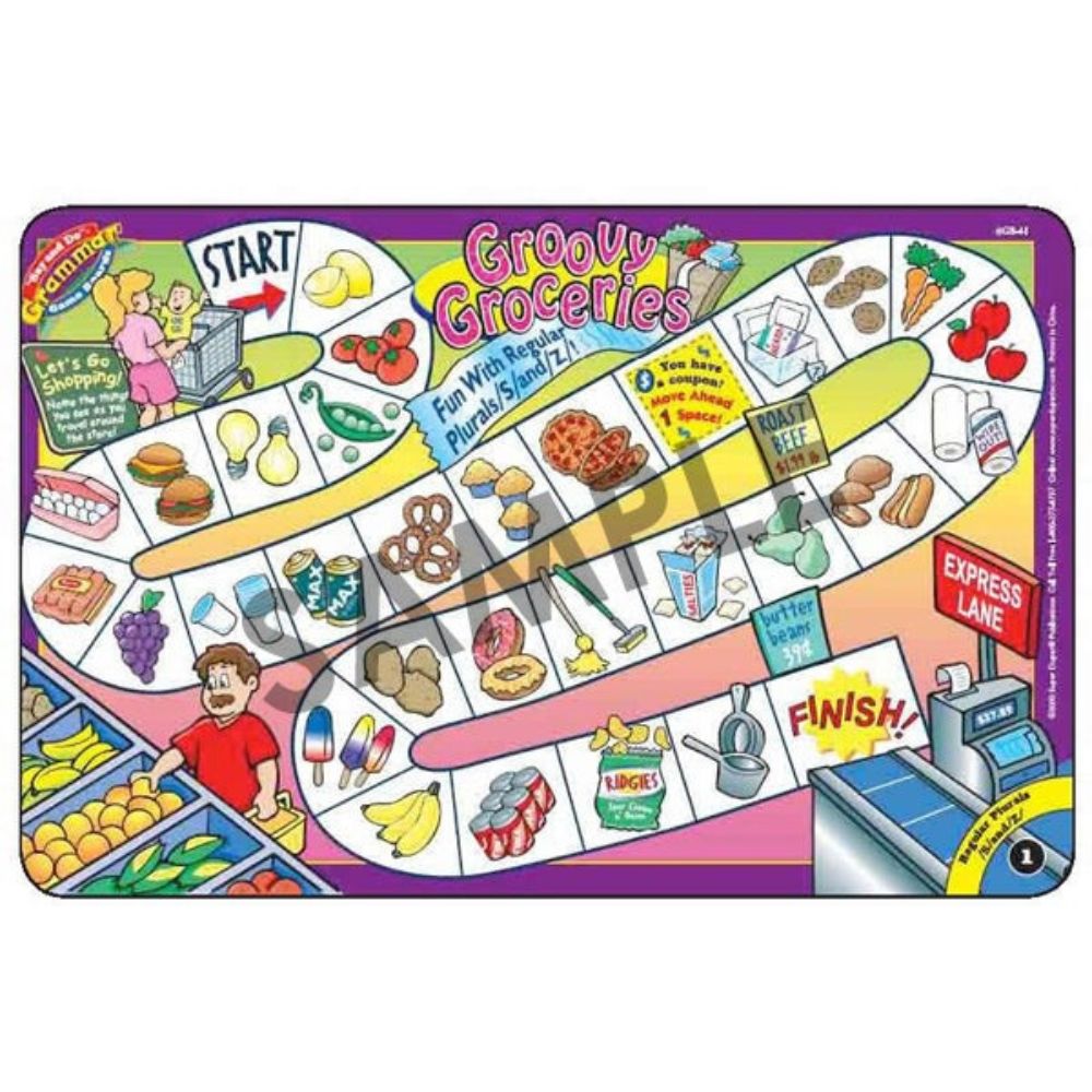 Say & Do® Grammar Game Boards & Book Combo, Groovy Groceries game board