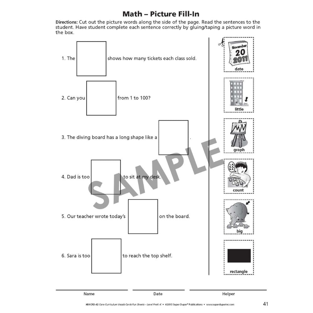 Webber® Core Curriculum Vocabulary Cards and Fun Sheets (Level Pre-K)