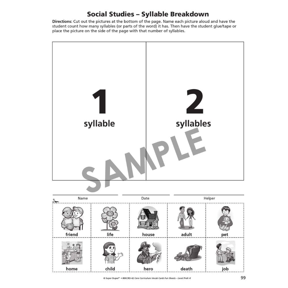 Webber® Core Curriculum Vocabulary Cards and Fun Sheets (Level Pre-K)