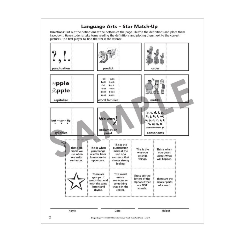 Webber® Core Curriculum Vocabulary Cards and Fun Sheets (Level 1)