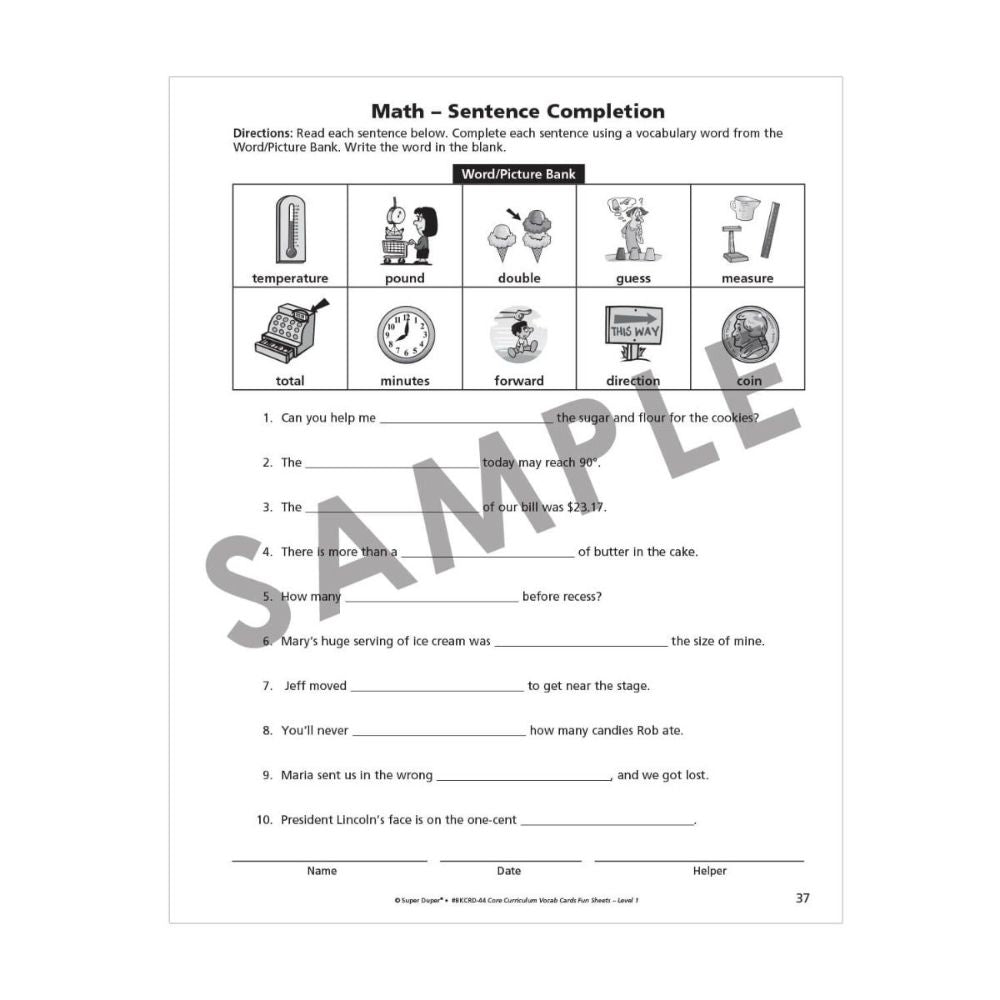 Webber® Core Curriculum Vocabulary Cards and Fun Sheets (Level 1)