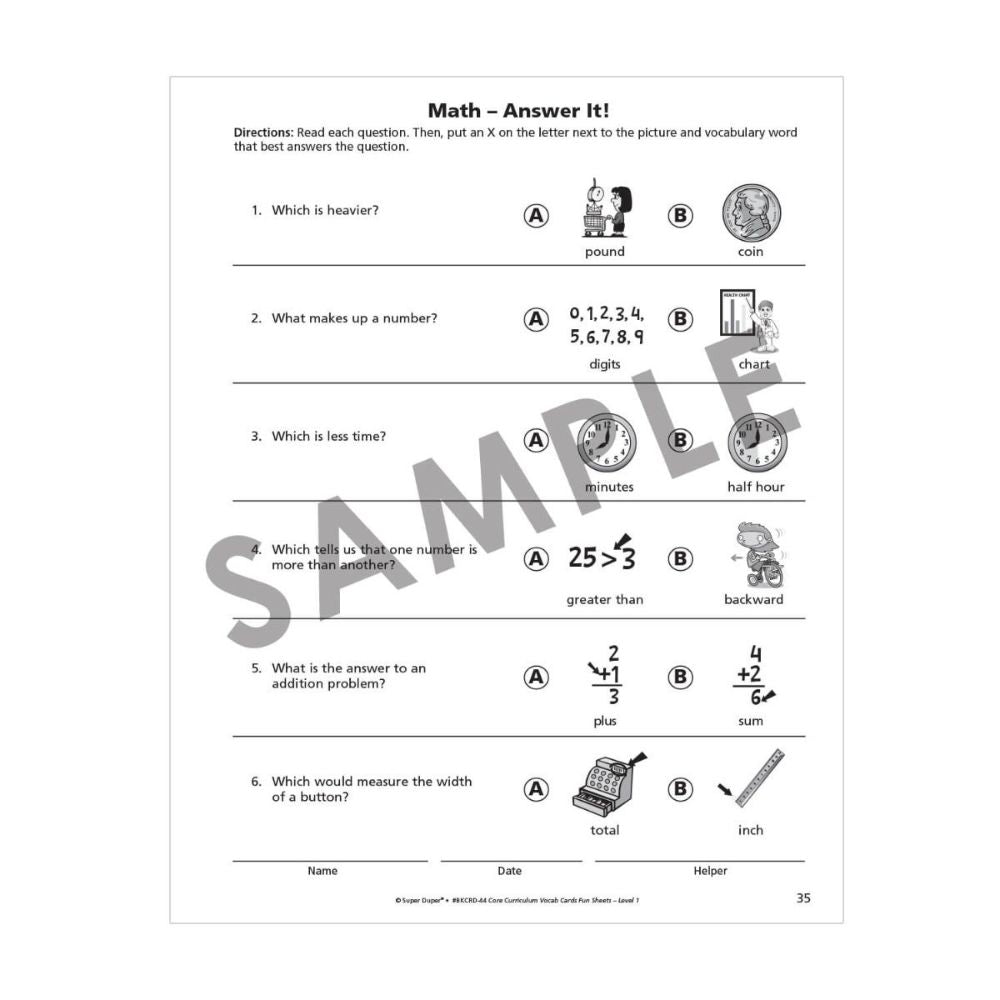 Webber® Core Curriculum Vocabulary Cards and Fun Sheets (Level 1)