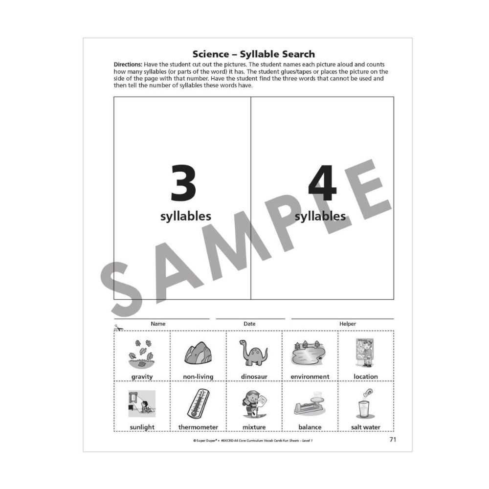 Webber® Core Curriculum Vocabulary Cards and Fun Sheets (Level 1)