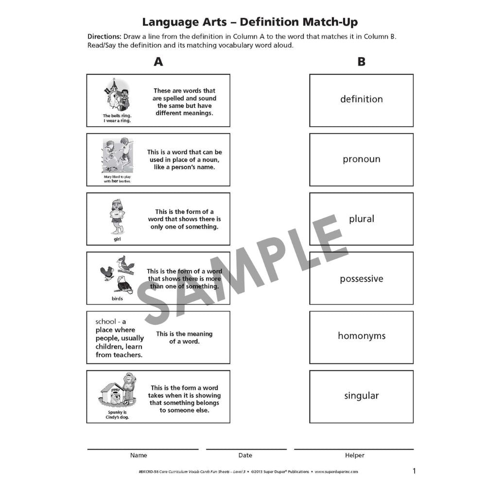 Webber® Core Curriculum Vocabulary Cards and Fun Sheets (Level 3)