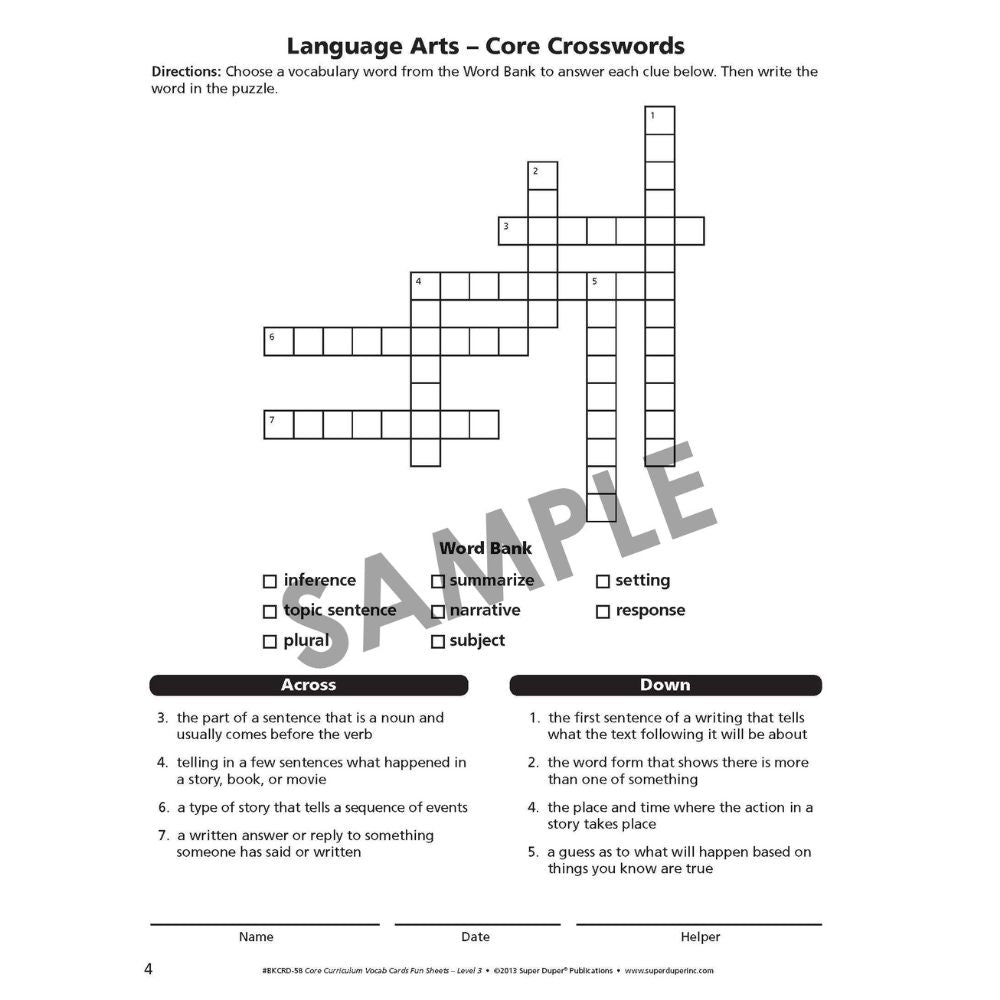 Webber® Core Curriculum Vocabulary Cards and Fun Sheets (Level 3)