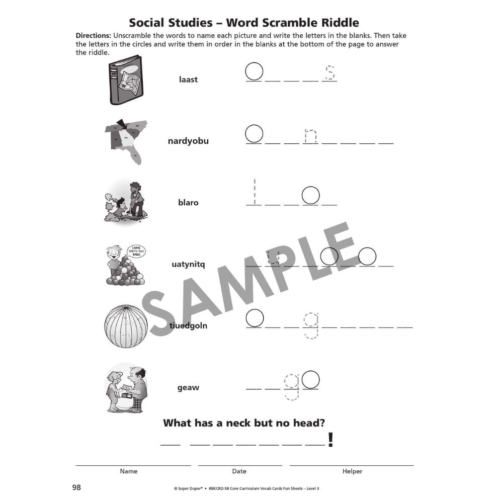 Webber® Core Curriculum Vocabulary Cards and Fun Sheets (Level 3)