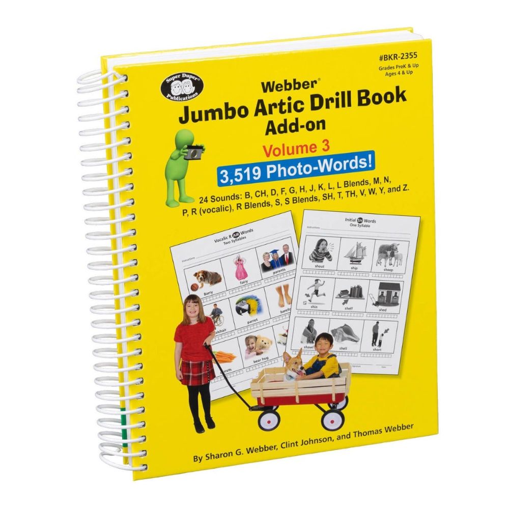 Webber® Jumbo Artic Drill Book Add-on, Volume 3, Photo-Words, articulation speech therapy book for students and children 