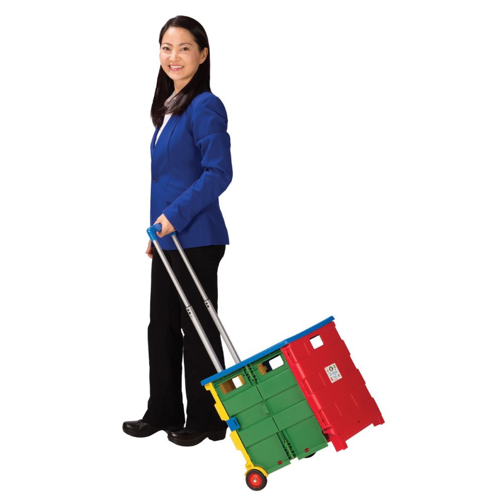 Speech-Language Pathologist (SLP) using the Super Duper Carry All Cart™ to transport and protect her speech therapy materials 