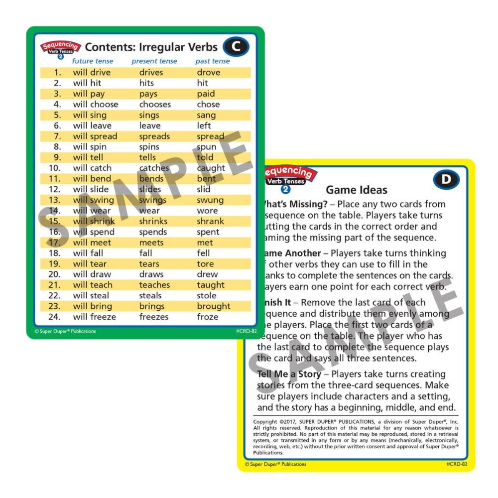 Sequencing Verb Tenses Card Decks