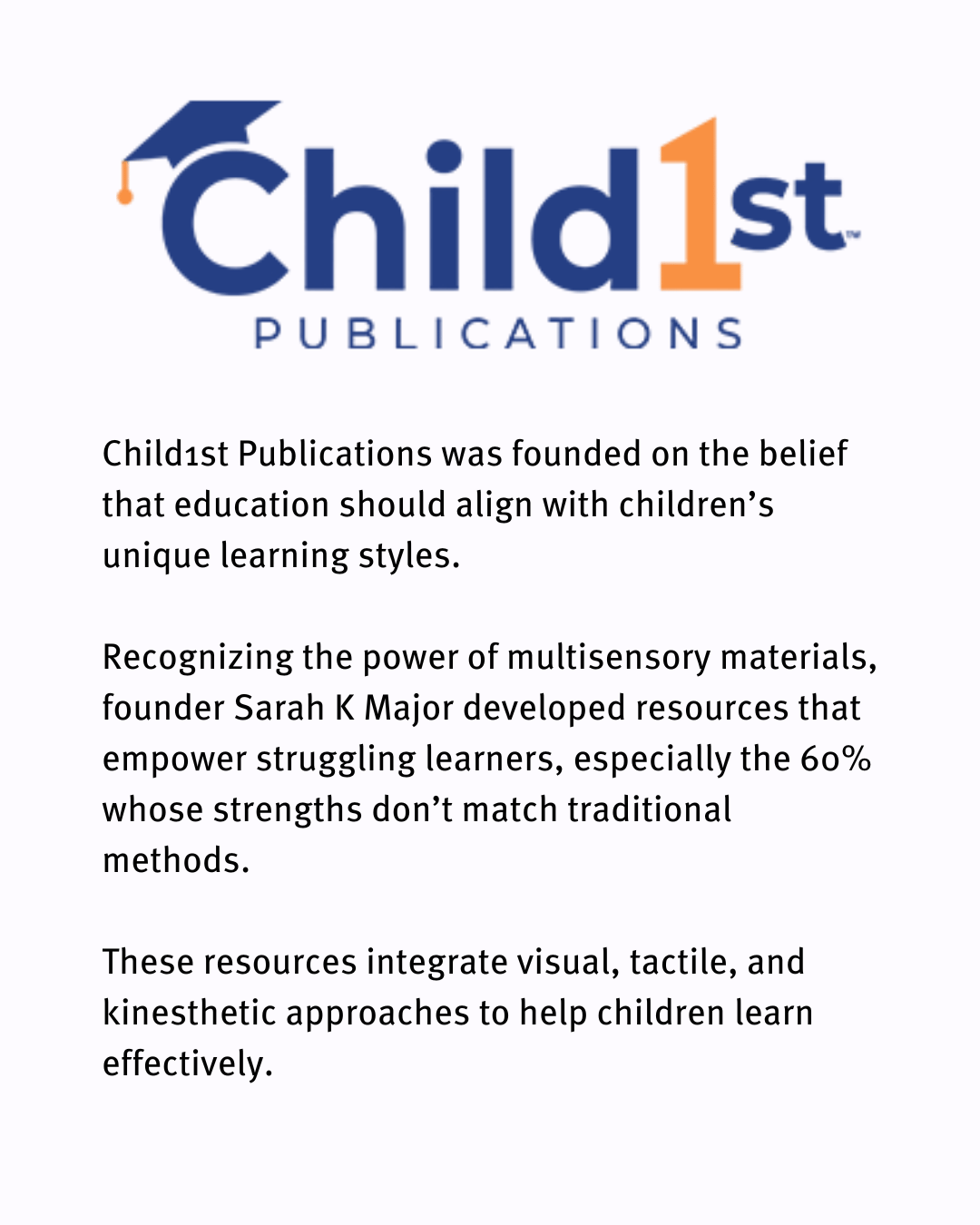 A text-based image with the Child1st Publications logo and a brief company description.