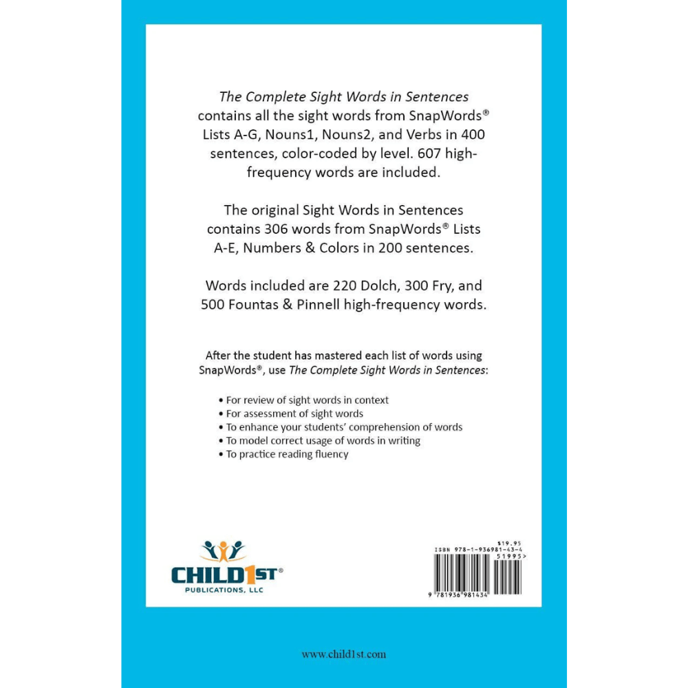 Back cover of the Complete Sight Words in Sentences book