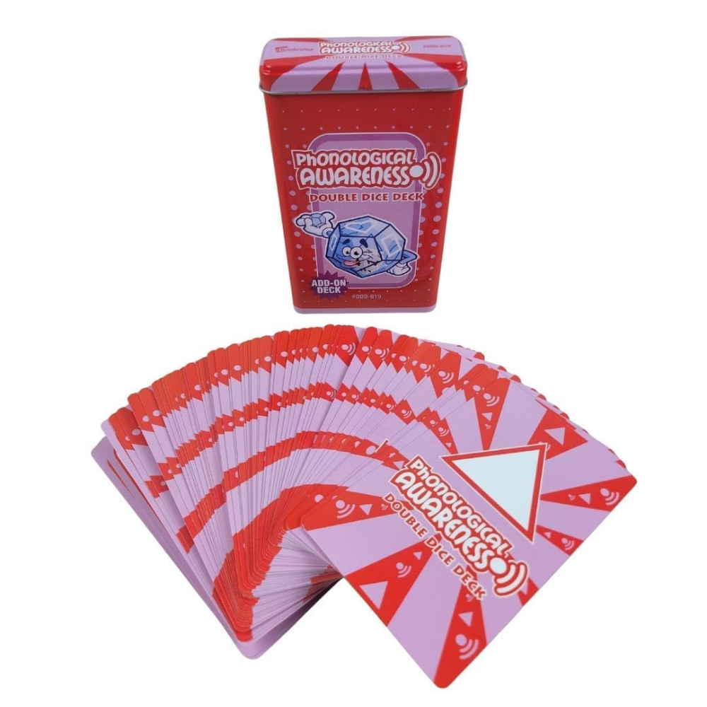 Red and pink card deck with 'Phonological Awareness' text on a white background