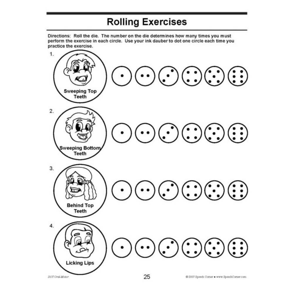 DOT Oral Motor Book Rolling Exercises Worksheet