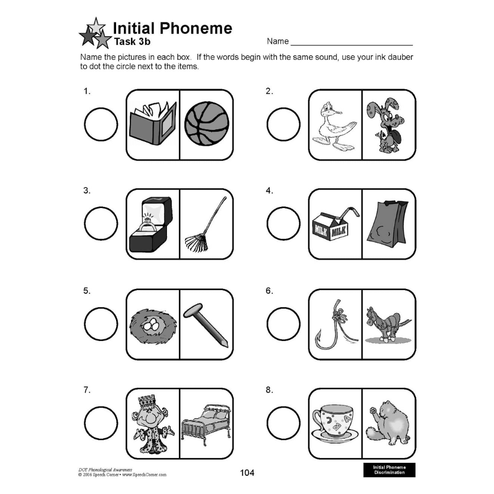 DOT Phonological Awareness Workbook Initial Phoneme Activity