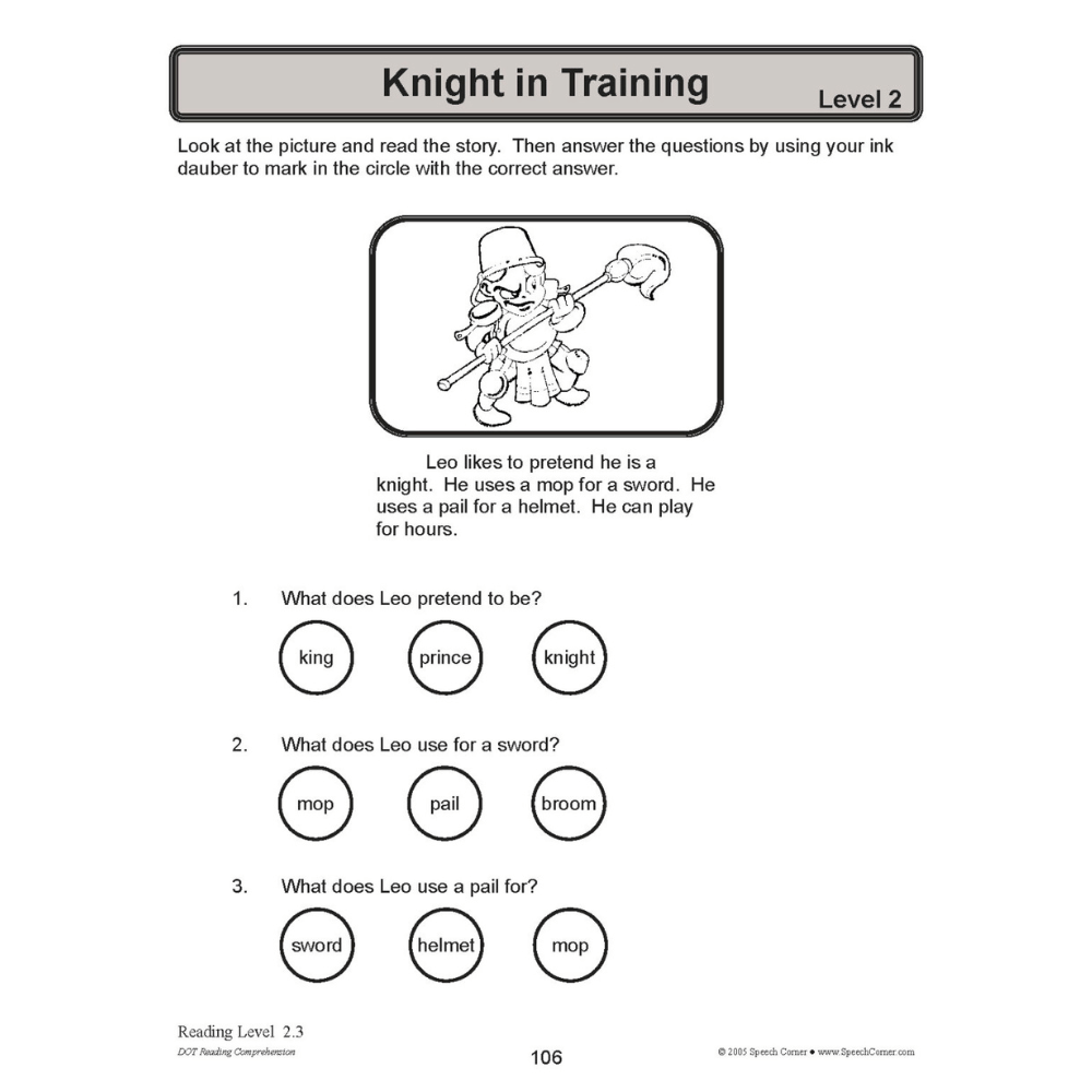 DOT Reading Comprehension Knight in Training exercise