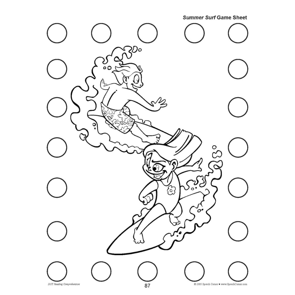 DOT Reading Comprehension Summer Surf Game Sheet