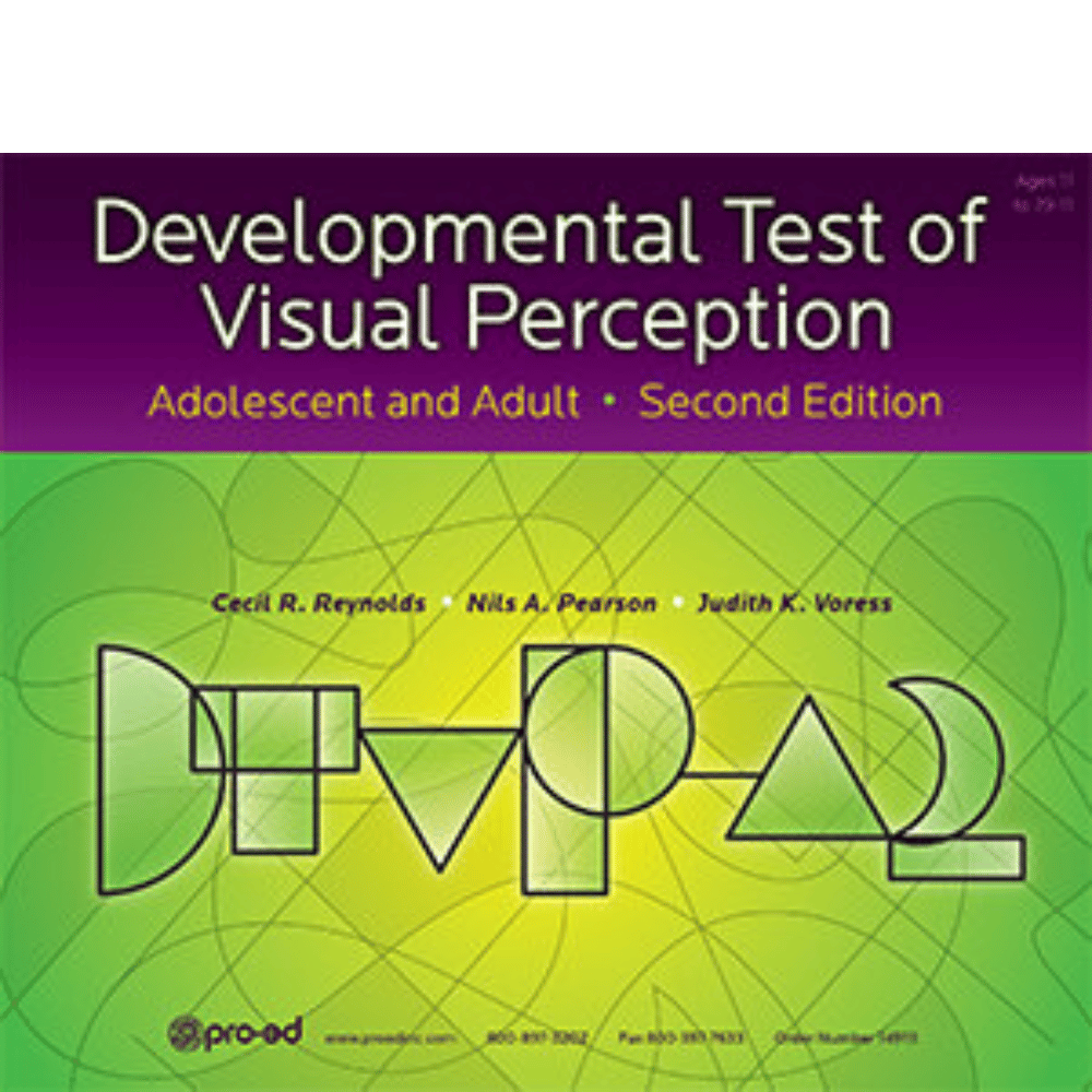 Book cover of 'Developmental Test of Visual Perception' with geometric shapes on a gradient background
