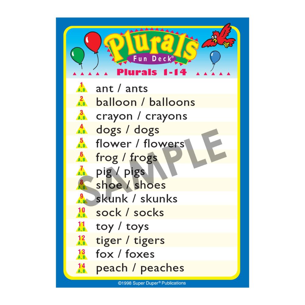 Plurals Fun Deck®, Plurals 1-14