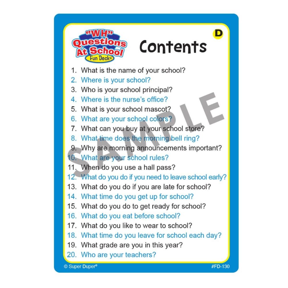 “WH” Questions At School Fun Deck®