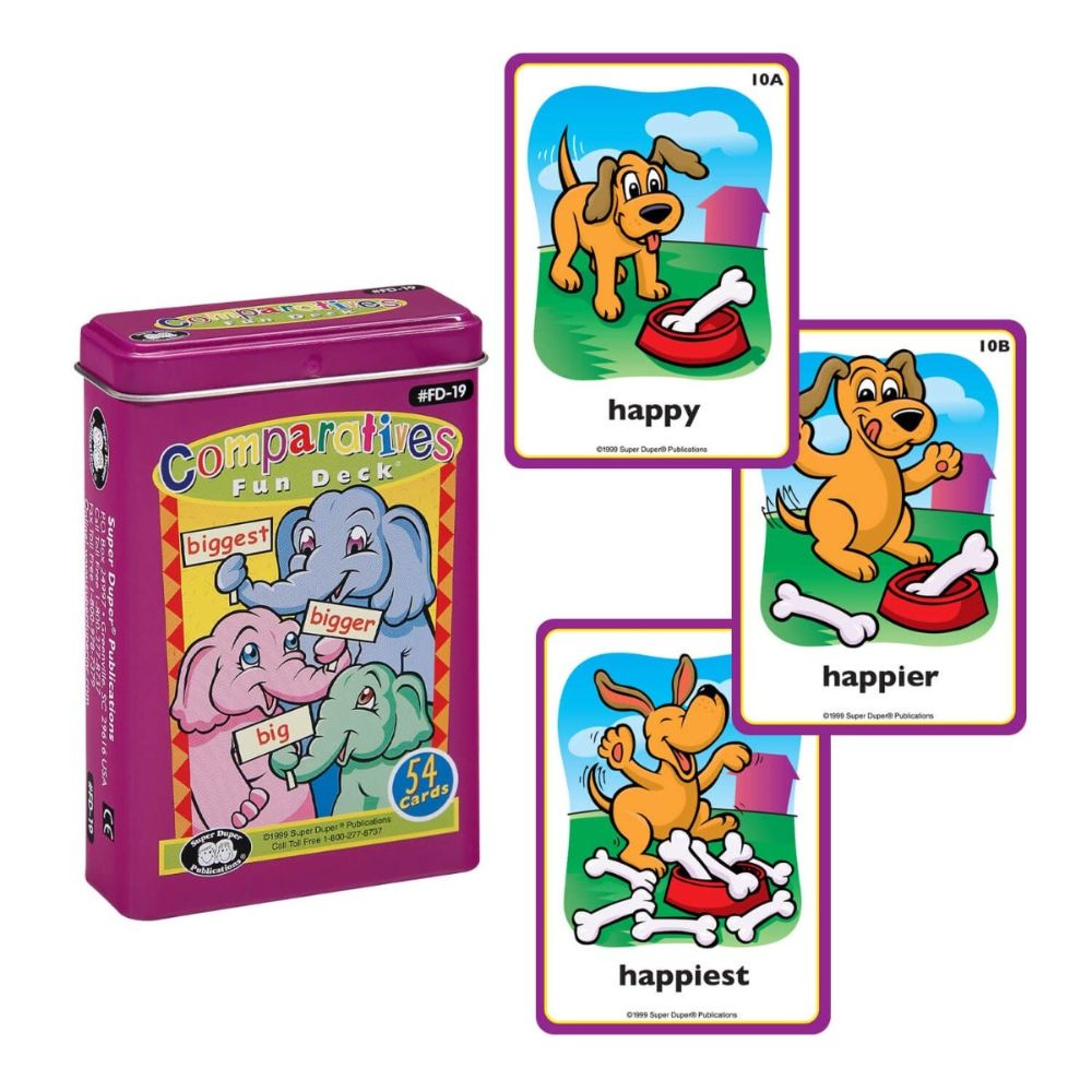 Comparatives Fun Deck, educational photo card deck to help teach students and children comparatives and superlatives