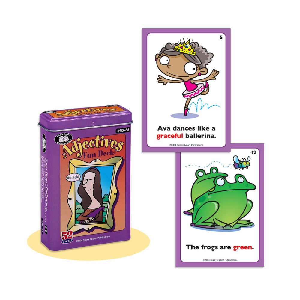 Adjectives Fun Deck, educational photo card deck to help students and children learn grammar skills in school or as part of speech-language therapy