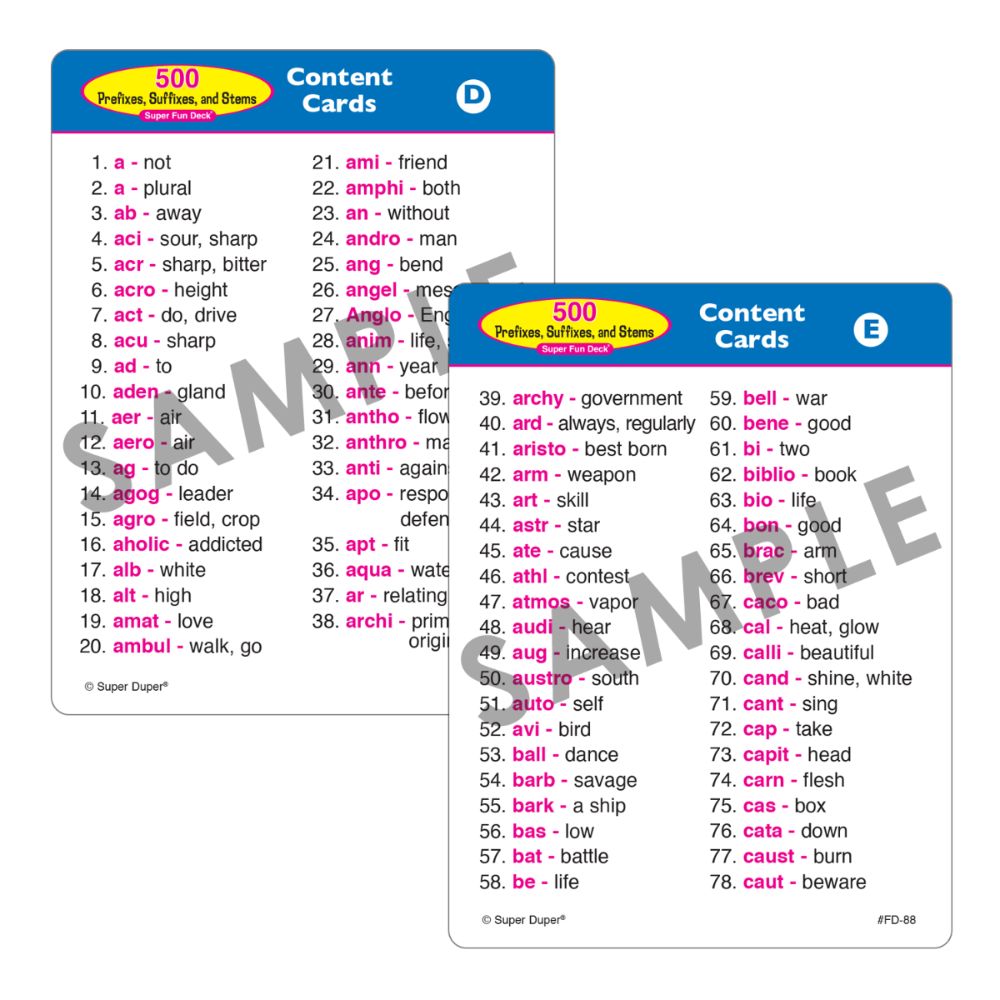 500 Prefixes, Suffixes, and Stems Super Fun Deck