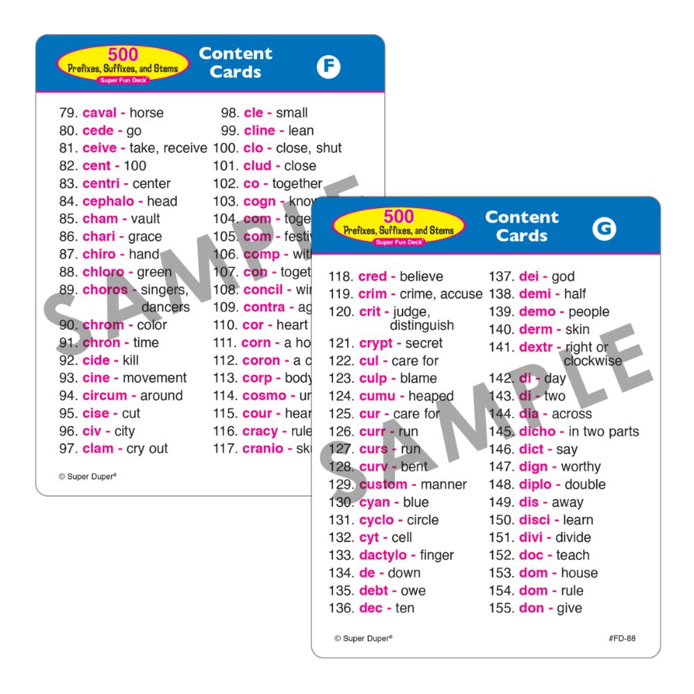 500 Prefixes, Suffixes, and Stems Super Fun Deck