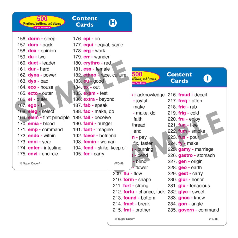 500 Prefixes, Suffixes, and Stems Super Fun Deck