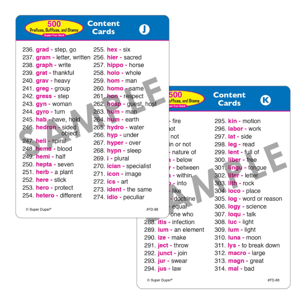 500 Prefixes, Suffixes, and Stems Super Fun Deck