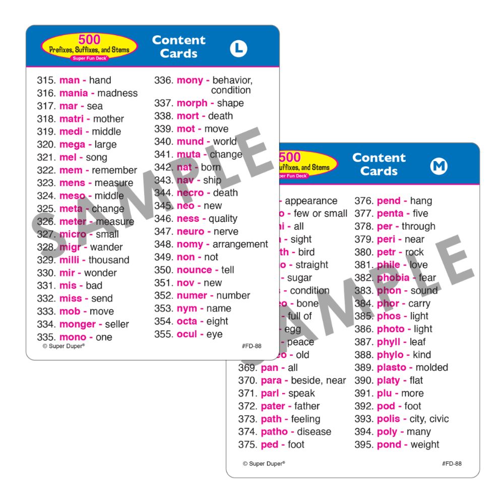 500 Prefixes, Suffixes, and Stems Super Fun Deck