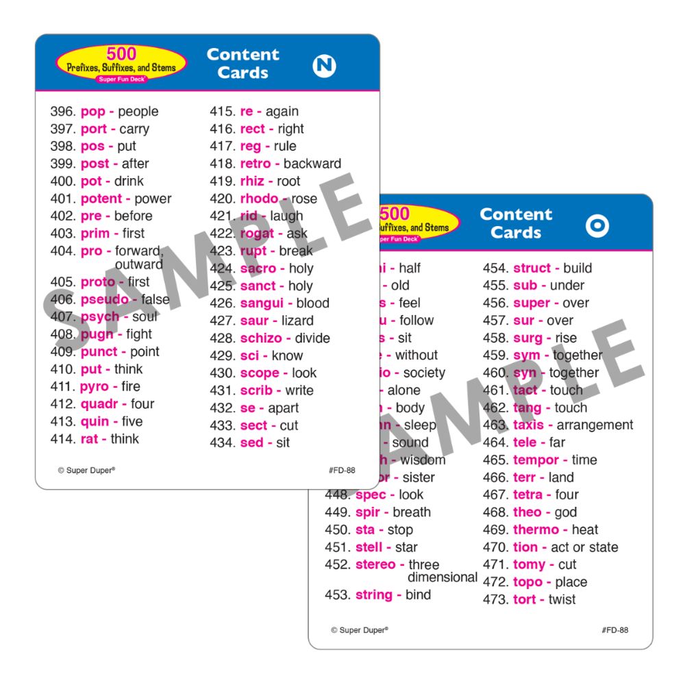 500 Prefixes, Suffixes, and Stems Super Fun Deck