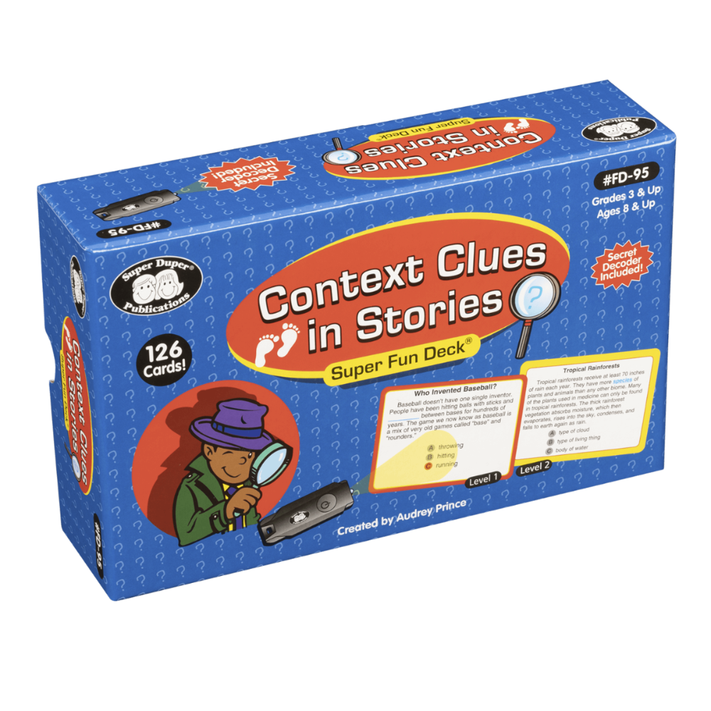 Box of 'Context Clues in Stories' educational product with a blue background