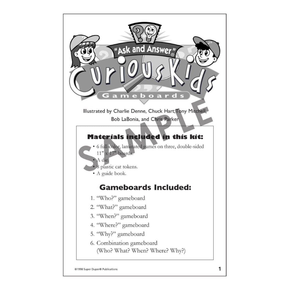 "Ask and Answer"® Curious Kids game boards, questioning game for practicing "WH" questions, kit materials