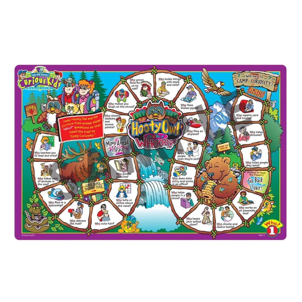 "Ask and Answer"® Curious Kids game boards, questioning game for practicing "WH" questions. "WHO" game board