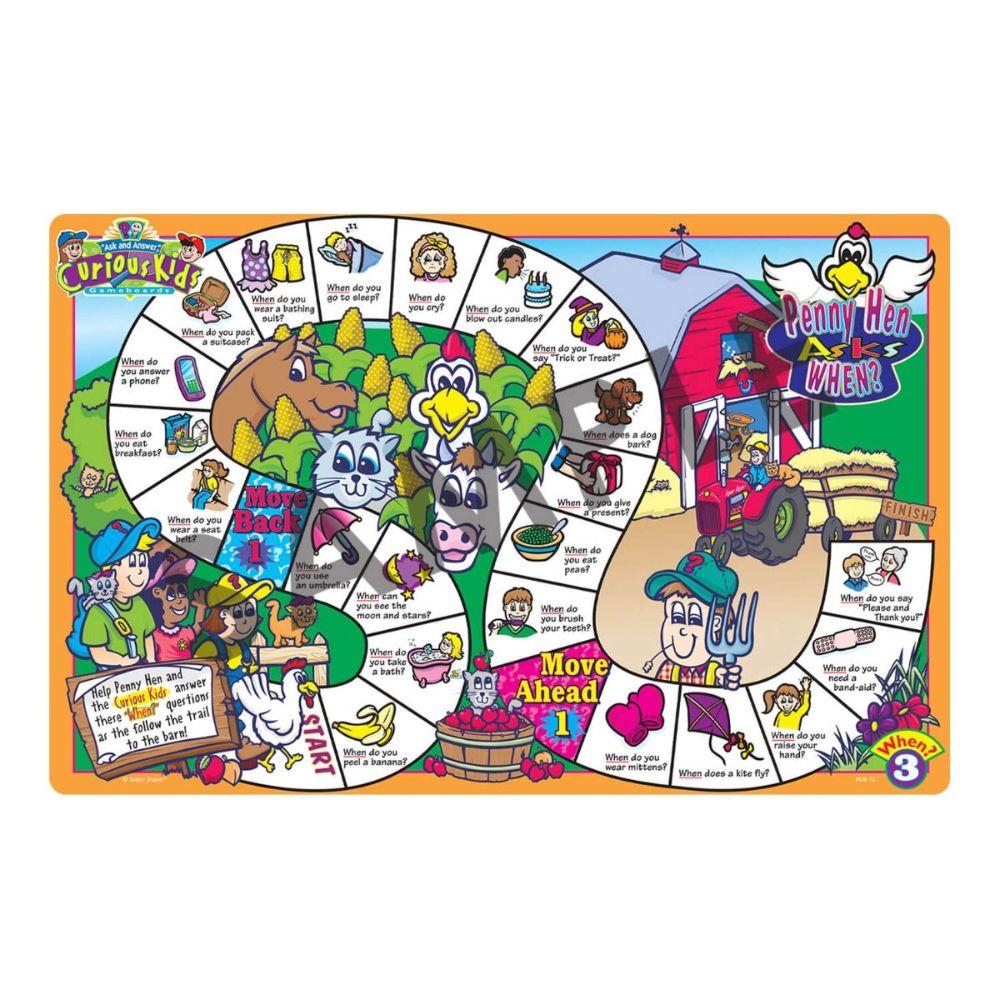"Ask and Answer"® Curious Kids game boards, questioning game for practicing "WH" questions, "WHEN" game board