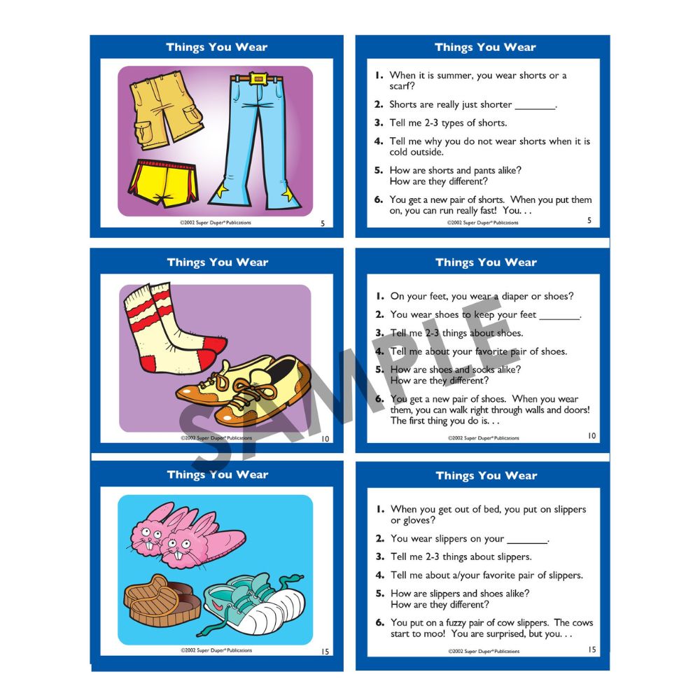 Turtle Talk® Fluency and Language Game for students and children things you wear question card
