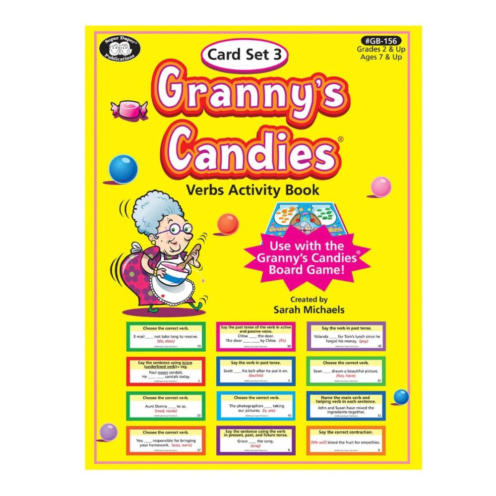Granny's Candies® Board Game add-on set activity book to help children learn verb vocabulary