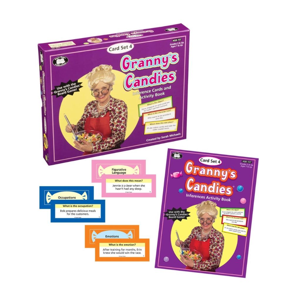 Granny's Candies® Board Game add-on cards and activity book set to help children learn inferencing vocabulary 