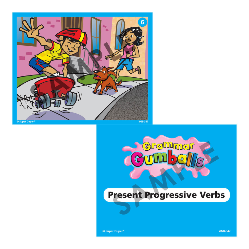 Grammar Gumballs® Board Game Past Progressive Verbs sample page