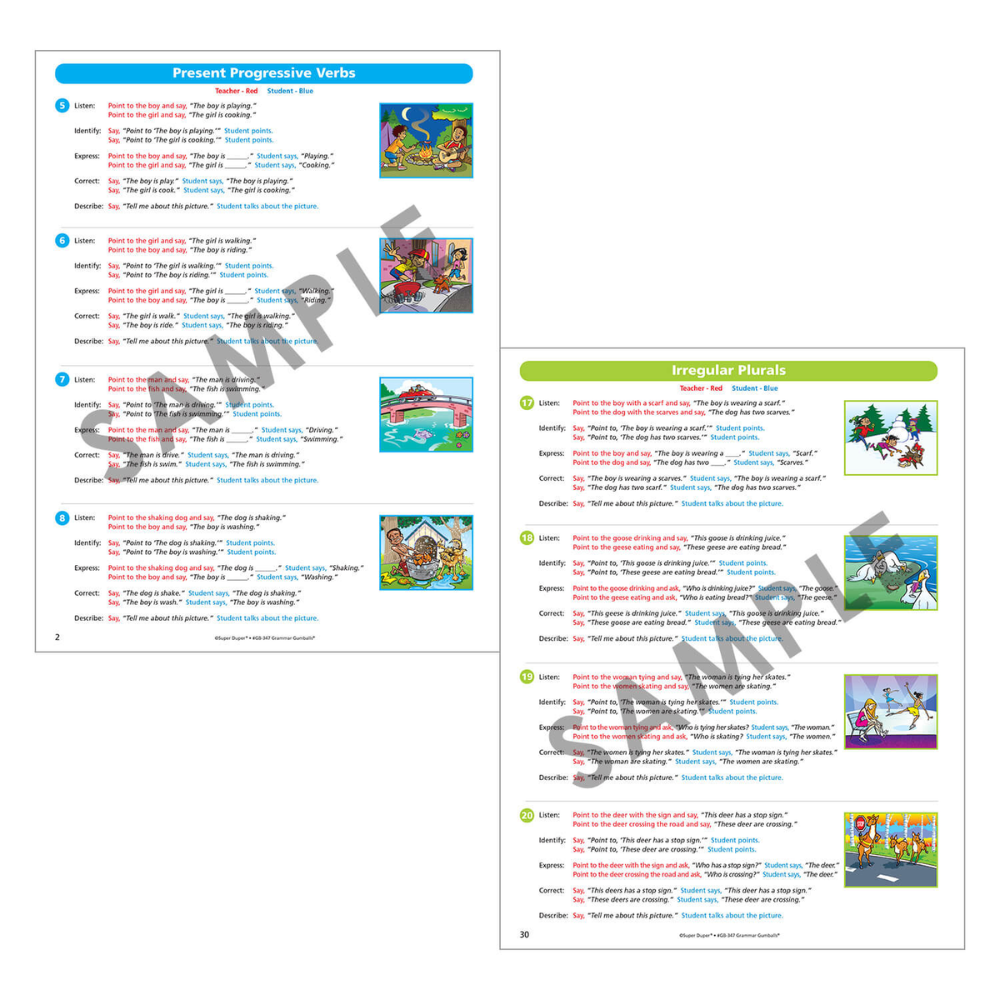 Grammar Gumballs® Board Game Present Progressive Verbs and Irregular Plurals sample pages