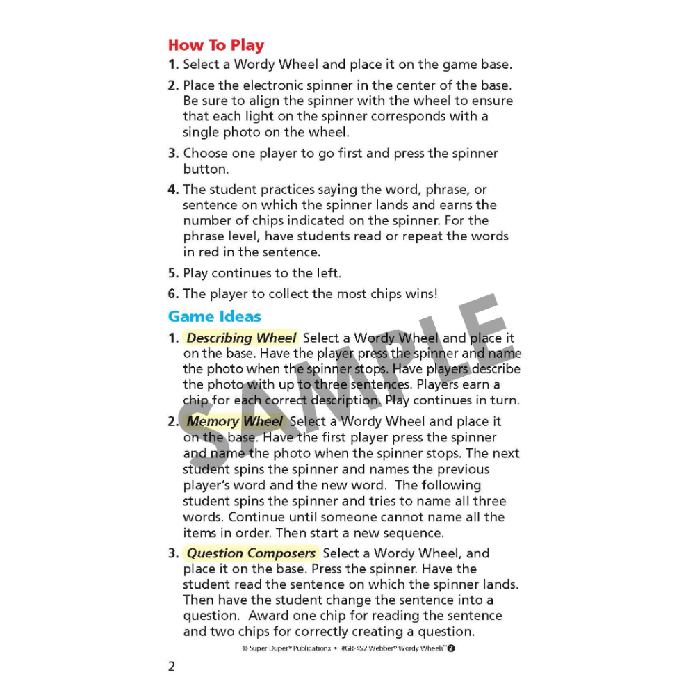 Instructions for using a Wordy Wheel educational tool on a white background