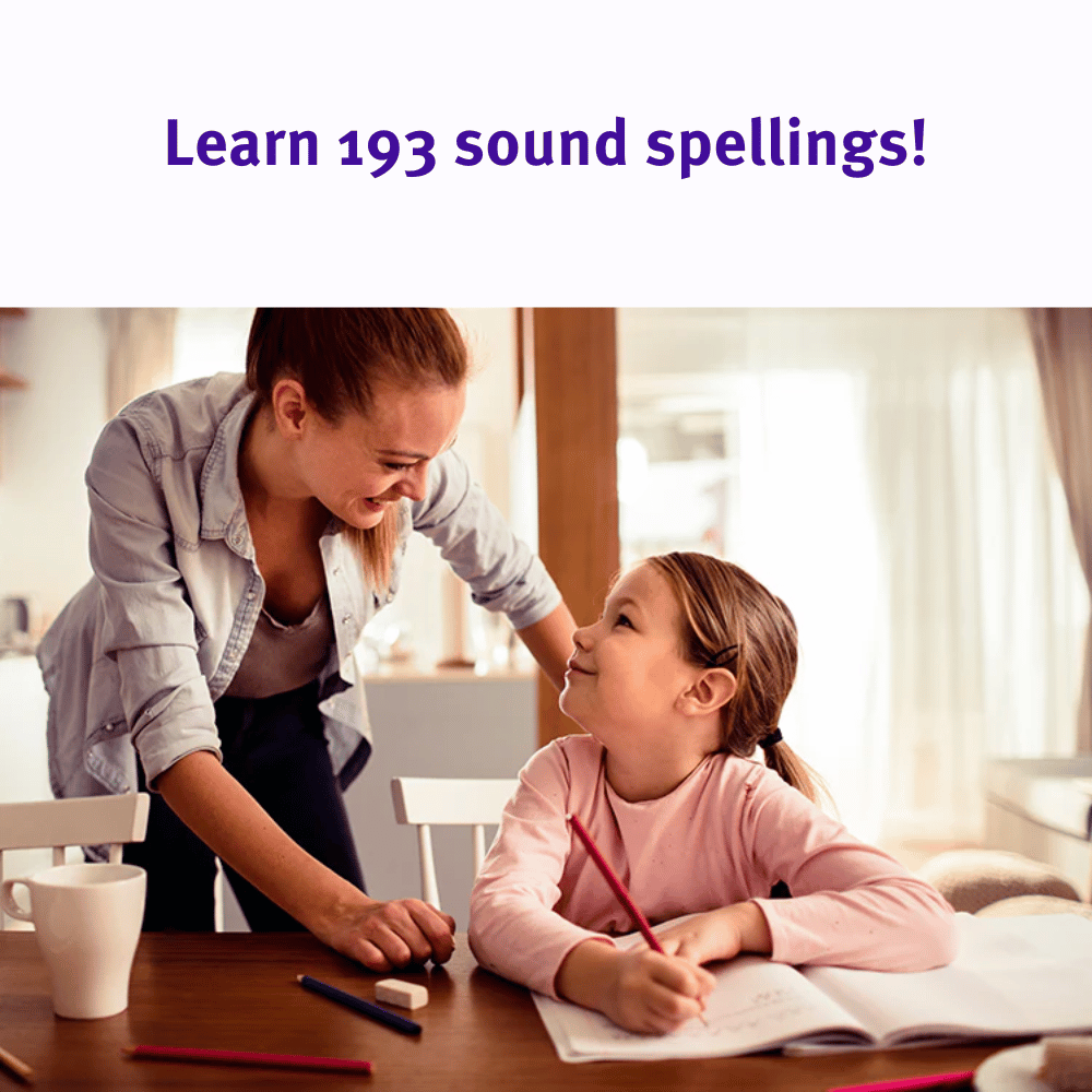 A teacher using The Illustrated Book of Sounds & Their Spelling Patterns (3rd Edition) to teach a young girl sound spellings