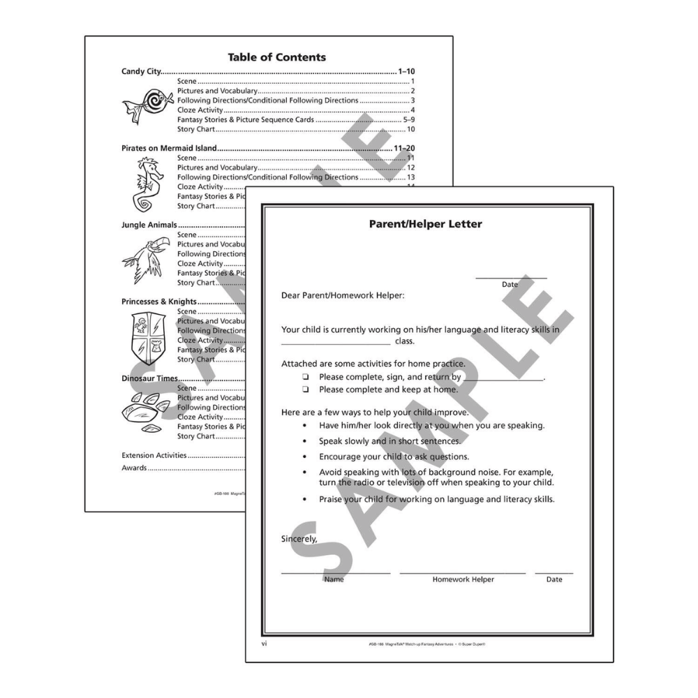 MagneTalk® Match-up Fantasy Story Adventures book table of contents