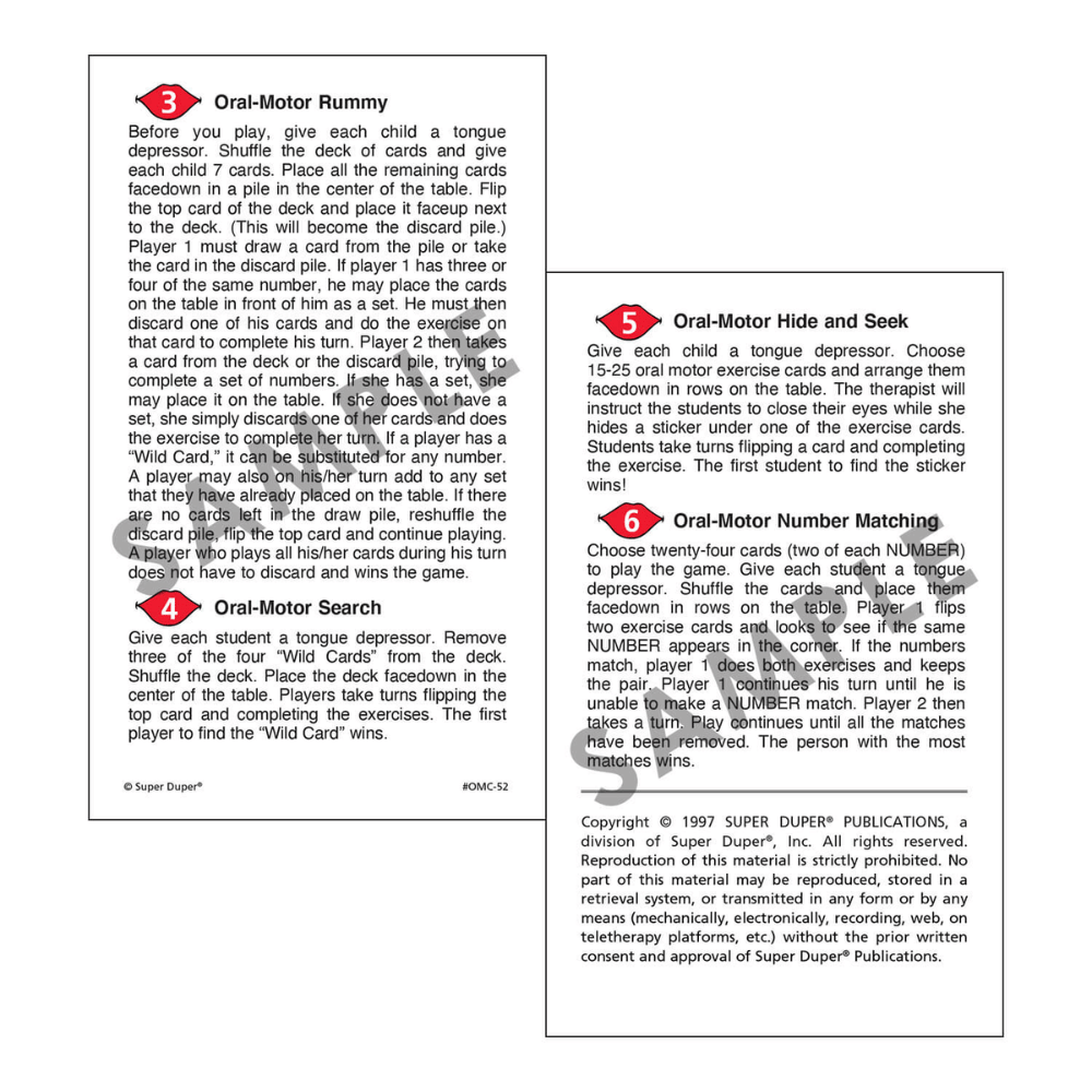 "Can Do"® Oral-Motor Fun Deck® Instructions