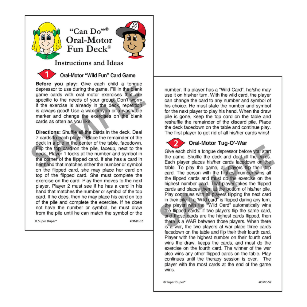"Can Do"® Oral-Motor Fun Deck® Instructions