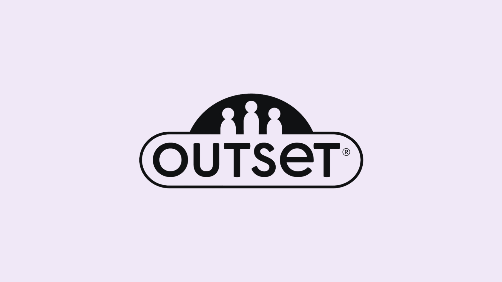 Black 'OUTSET' logo on a light purple background