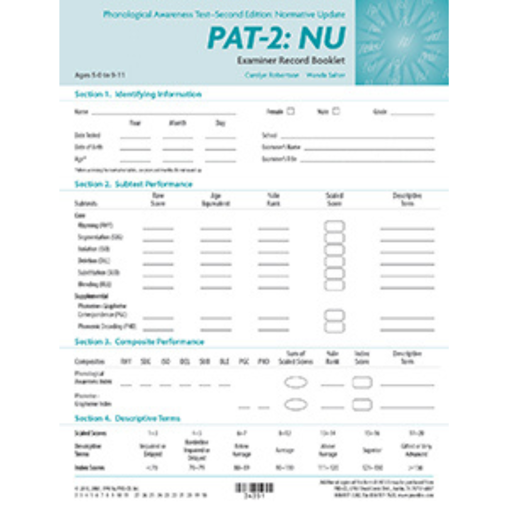 PAT-2:NU Examiner Record Booklet