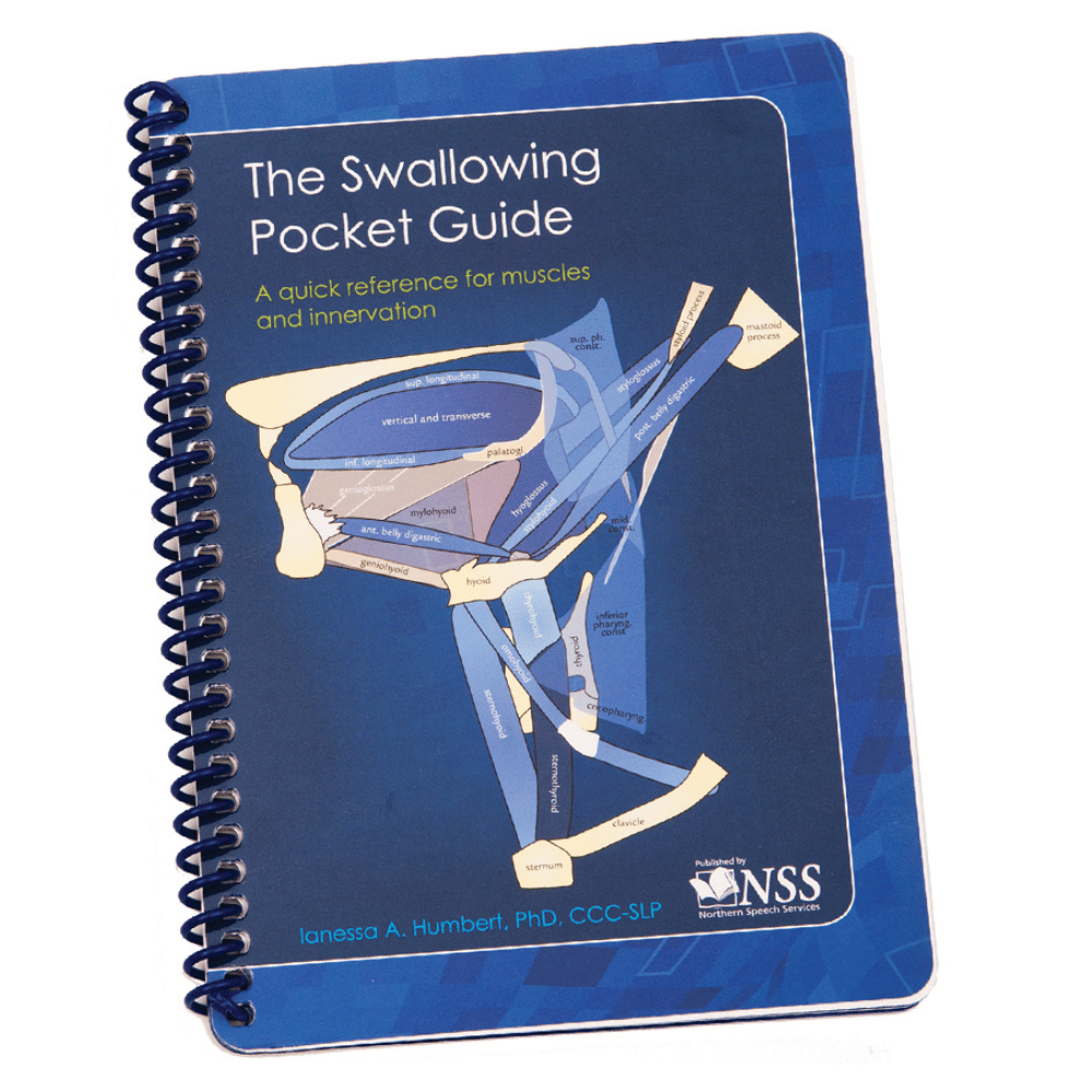 Blue spiral-bound book titled 'The Swallowing Pocket Guide' on a white background
